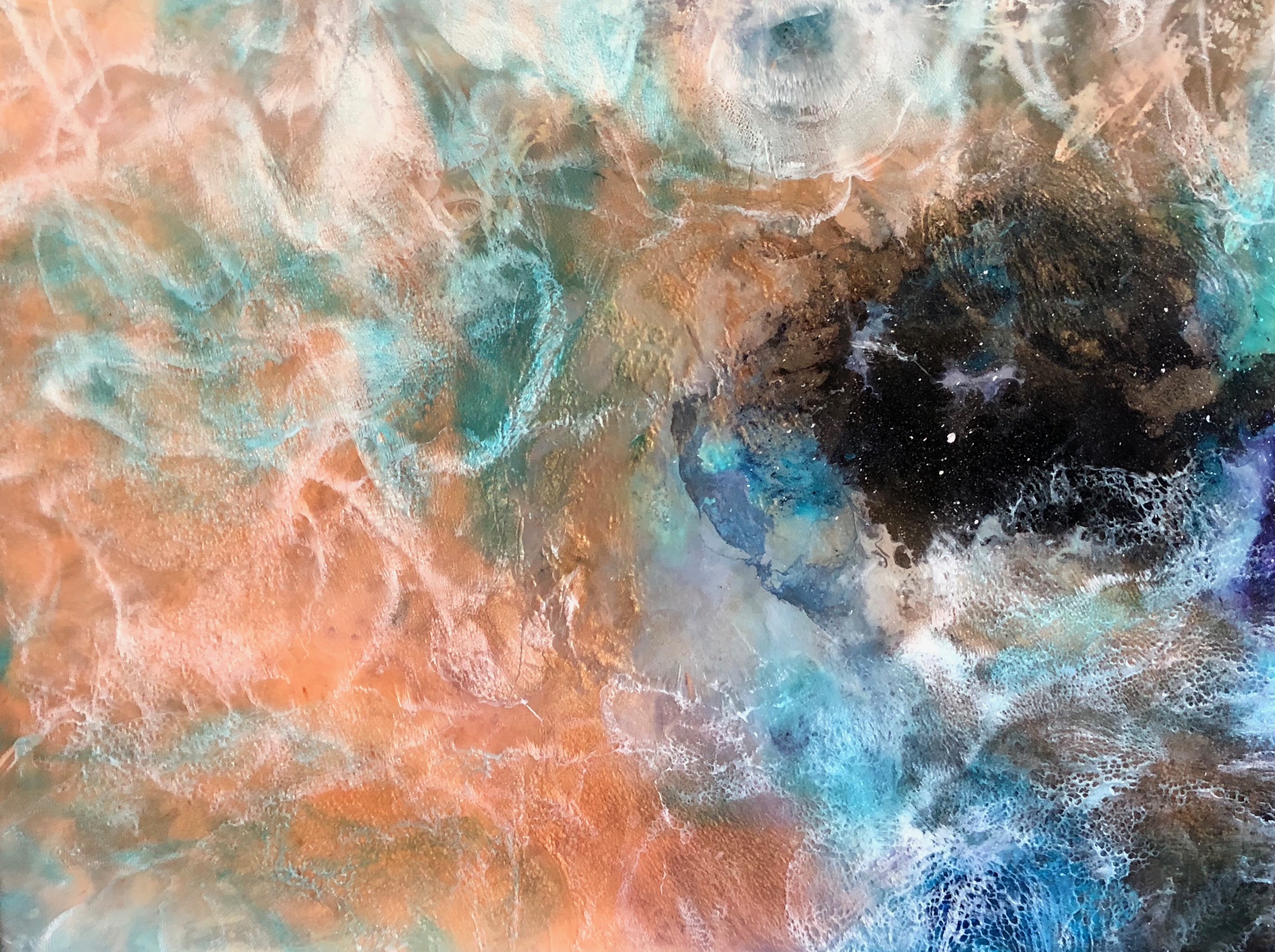 “Sarcoline” 4-Layer Resin Poured & Blow Torched Painting. Contemporary Modern Art. Nebula Inspired.