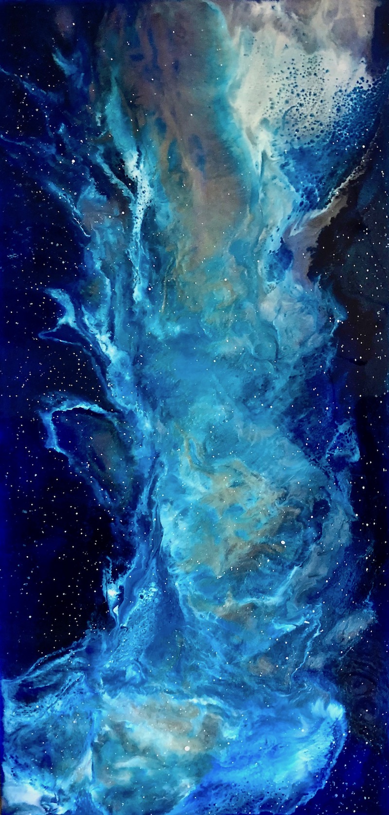 The Deep- Resin Abstract Painting. (Resin is like a liquid glass). Pour Painting. Modern Art. Nebula Abstract Ocean Theme. Long Vertical