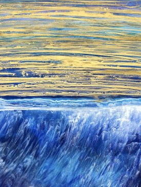 WAVE LIGHT | 24 X 24 Inch Square Seascape Resin Painting by Tiffani Buteau with Metallic Gold Abstracts