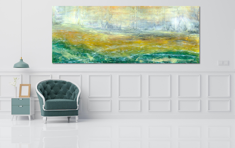 OLALLA | 24 x 60in | HUGE Impressionist Pacific Northwest Landscape Resin Pour Painting by Tiffani Buteau
