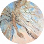 “Féileacán”- Butterly Over Ocean in a marble-effect using liquid glass (resin) on an 18″ Pinewood Round. Hangable.