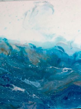 Longshore Drift- 12″x36″ Resin Painting of Abstract Oceans Adrift