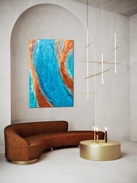 “OASIS” Sedona Arizona Red Rocks Inspired Large Resin Pour Painting by Tiffani Buteau