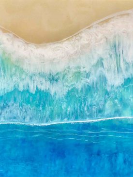 AEGEAN DREAMS- Resin Painting, Large 36-Inch Square Epoxy Resin Painting on Cradled Wood Panel. Mediterranean Seascape. Drone Aerial Vantage