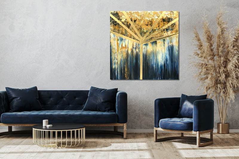 GOLDEN HOUR | 24 X 24 Inch Square Resin Painting by Tiffani Buteau with Metallic Gold Abstracts