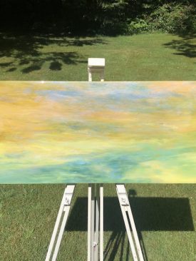 SUNRISE POND | 12 x 36in | Impressionist Resin Pour Painting by Tiffani Buteau